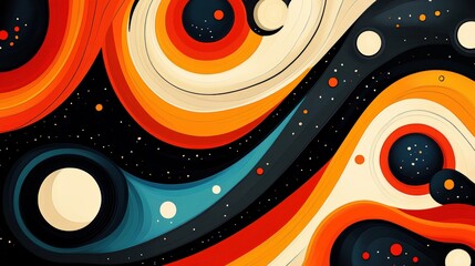 Obraz premium Dynamic retro patterns with groovy shapes and vivid hues, blending smooth lines and abstract forms for a visually striking effect