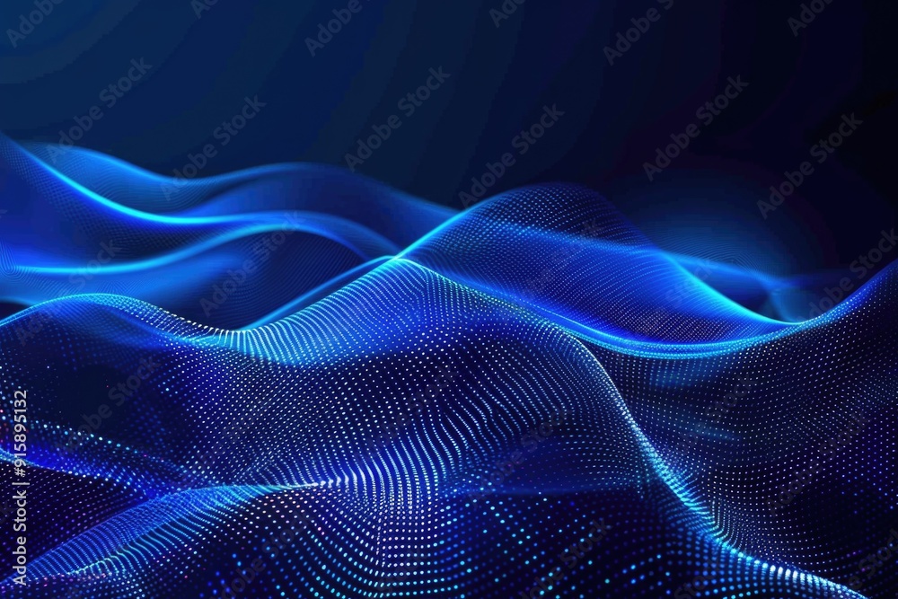 Poster A dark blue background featuring wavy patterns and dots