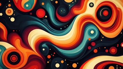 Fototapeta premium Groovy patterns and retro shapes with a vibrant color palette and fluid forms, offering a visually stimulating and nostalgic design