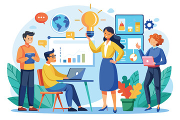 Fototapeta premium A group of professionals engage in a brainstorming seminar, sharing ideas and insights to enhance their presentation skills