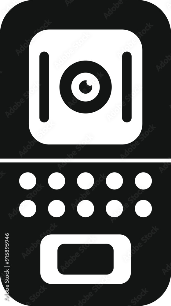 Poster black and white icon of an intercom device enabling communication through audio and video