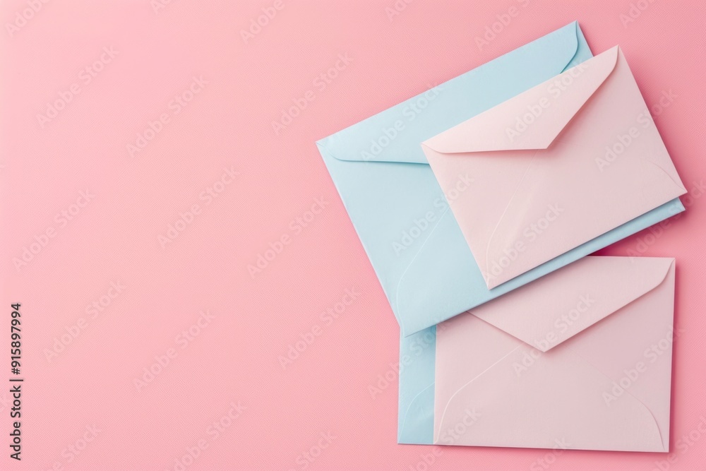 Poster a pair of envelopes resting on a bright pink background