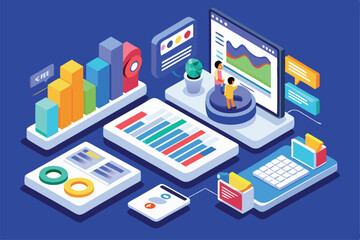Fototapeta premium Visual representation of browser statistics featuring customizable charts, user interaction, and data analysis tools in a vibrant workspace setting