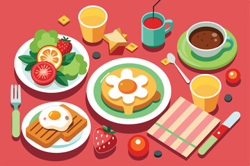 Enjoy a delightful brunch with a variety of customizable dishes, including eggs, fruits, salads, and refreshing beverages