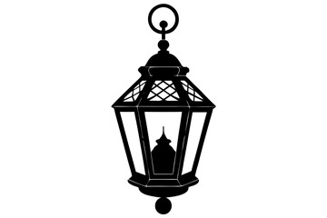 Vintage lantern pendant lamp silhouette, lamp icon vector
