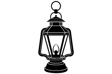 Retro camping lantern lamp silhouette, lamp icon, vector illustration