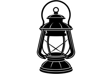 Retro camping lantern lamp silhouette, lamp icon, vector illustration