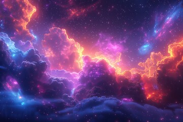 Naklejka premium Nebula Cloudscape with Glowing Stars