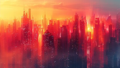 Futuristic Cityscape Under a Crimson Sky