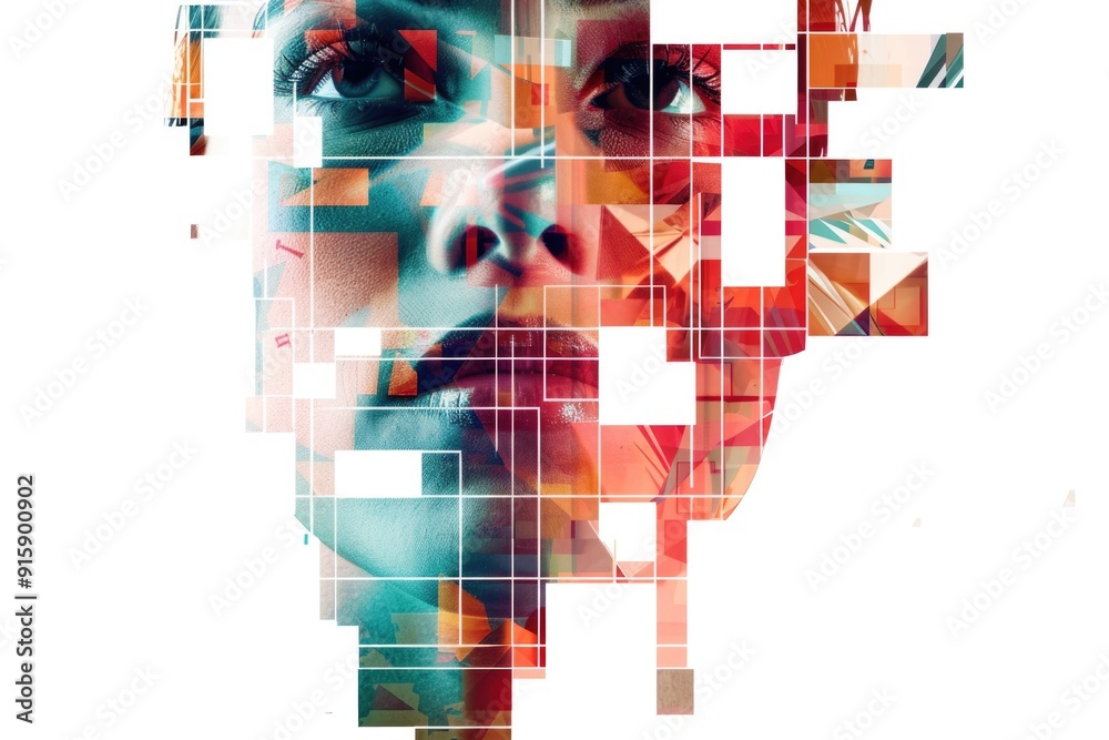 Poster a close-up shot of a person's face surrounded by squares, ideal for illustrations or presentations a