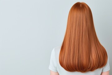 Naklejka premium Straight Auburn Red Hair Back View - Minimalistic and Sleek Hairstyle for Beauty and Fashion Concepts, Ideal for Banners and Backgrounds with Copyspace for Text