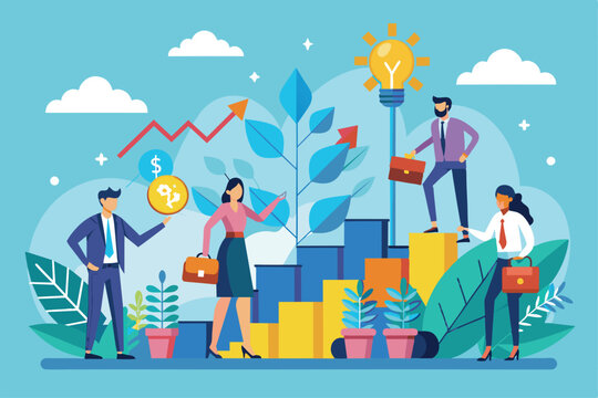 Professionals collaborate to boost business growth, sharing ideas and insights while surrounded by vibrant plants and a bright, engaging environment