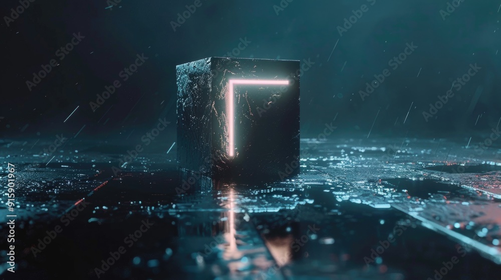 Poster A small black cube with a bright cross emanating light, simple and mysterious