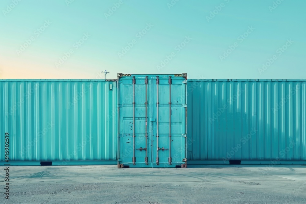 Poster two blue shipping containers sit side by side