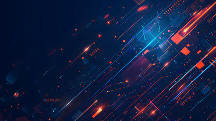 Obraz premium Abstract technology background with orange and blue color vector illustration, digital geometric tech pattern for banner or poster design, circuit board, futuristic concept design