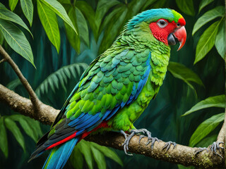Fototapeta premium Vibrant Blue-naped Parrot: stunning beauty of rainforest with this vibrant image of a Blue-naped Parrot. generative AI