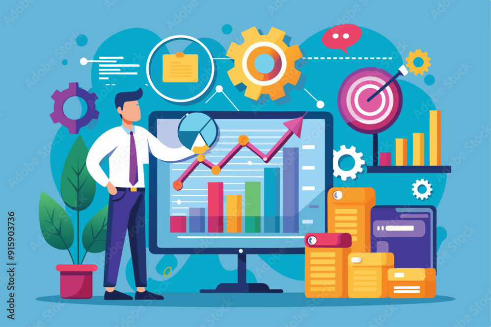Aufkleber a professional conducts data analysis on business performance, interpreting graphs and metrics displ