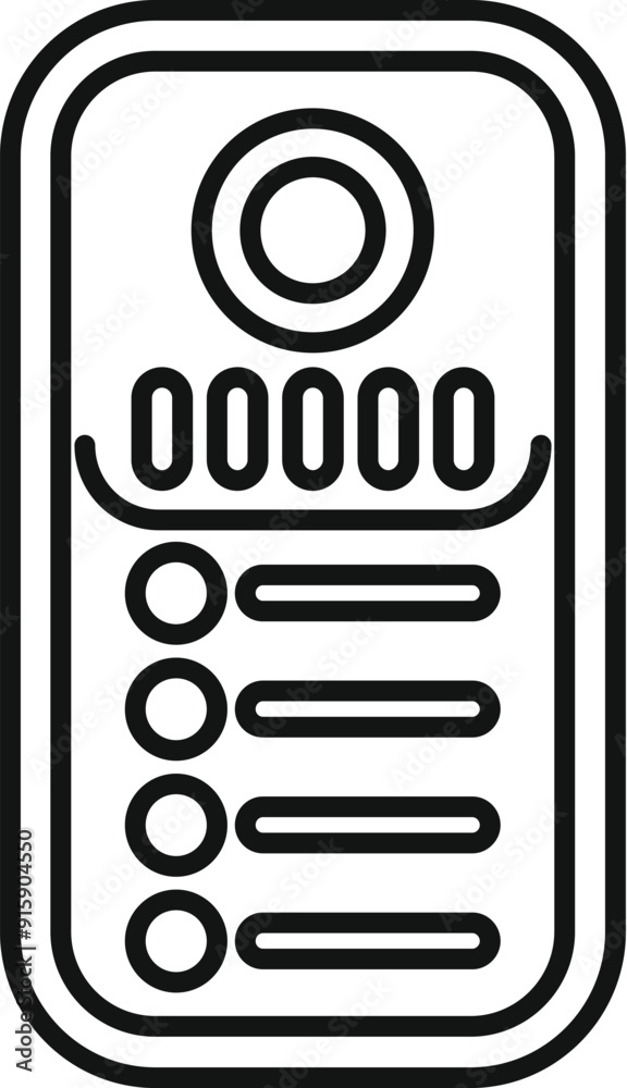 Poster line icon of a intercom device showing digital display for communication