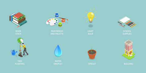 3D Isometric Flat Vector Illustration of Social Eco Care, Environmental and Educational Initiatives