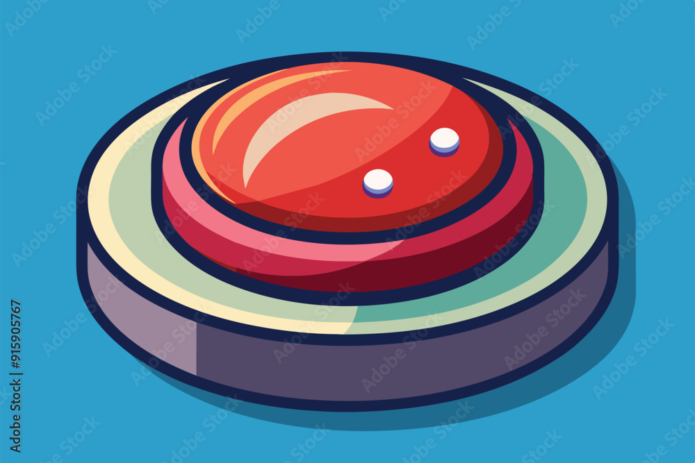 Poster a vibrant red button sits on a layered base, illustrating a modern design element suitable for inter