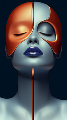 Abstract Dual Face Art with Blue and Gold Surreal Elements, Modern Digital Illustration