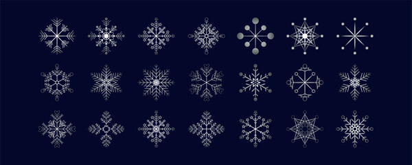 Big set silver snowflakes Detailed Vector Illustration Perfect for Winter themed Imagery Snow Design xmas projects December holidays concept elements Joyful mood Vector illustration, Merry Christmas