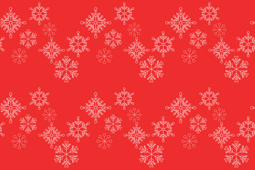 Monochrome white snowflakes seamless vector pattern Packaging Textile design wrapping paper Typography Winter holiday design Classic red background December mood New Year Christmas Xmas season Joyful