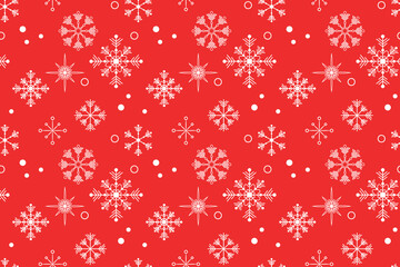 Monochrome white snowflakes seamless vector pattern for packaging paper Textile design wrapping paper Typography Winter holiday design Red background December mood New Year Christmas Xmas season