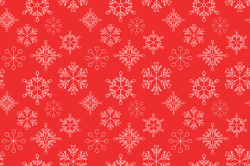 Monochrome white snowflakes seamless vector pattern Packaging paper Textile design wrapping paper Typography Winter holiday design Red background December mood New Year Christmas Xmas season Classic