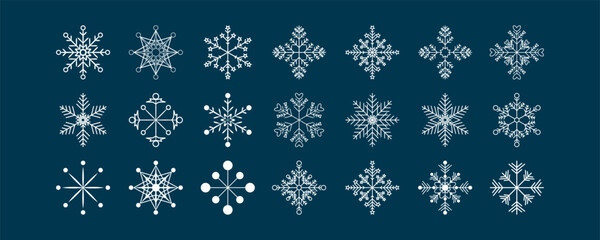 Big set white snowflakes Intricately Detailed Vector Illustration Perfect for Winter themed Imagery Captivating Masterfully сrafted Snow Design xmas projects December holidays concept elements Joyful