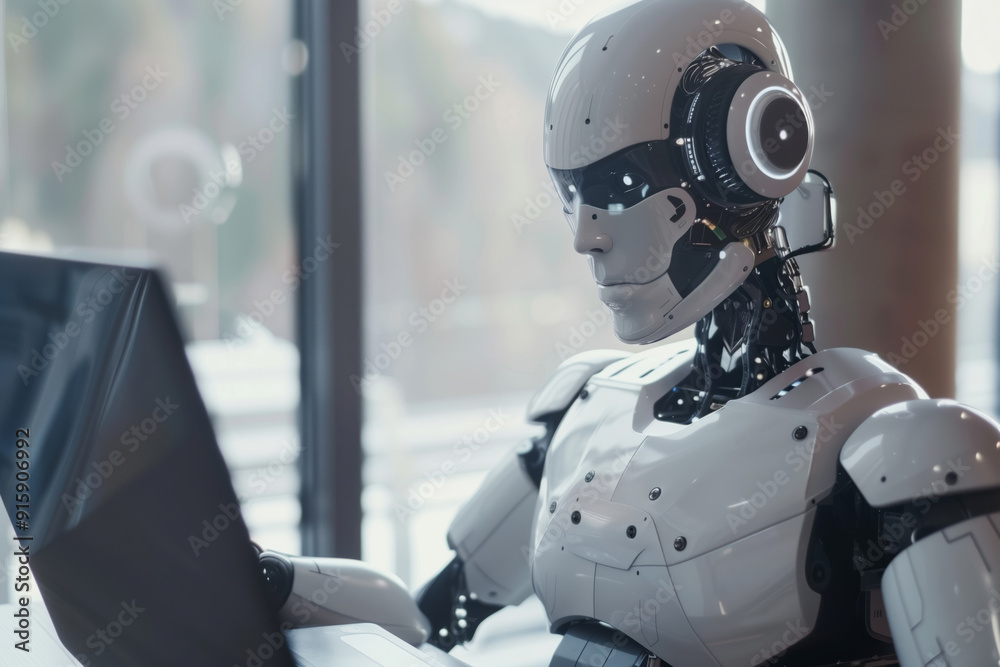 Aufkleber Exploring the Future of Technology as a Robot Assists Humans With Creative Tasks in a Modern Workspace