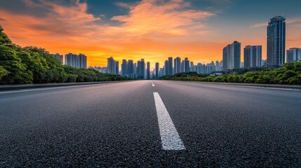 Obraz premium Sunset Cityscape Road