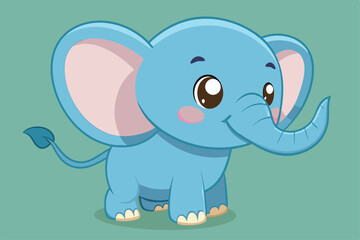 Obraz premium A cartoon baby elephant with a big smile is happily standing on a soft, colorful background, radiating cute and playful energy
