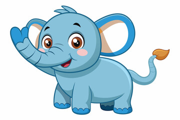 Obraz premium A cheerful cartoon elephant waves joyfully, showcasing its playful personality against a bright white background