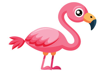 Obraz premium A charming cartoon flamingo stands on its legs, displaying a vibrant pink color and a playful expression, enhancing its cheerful character
