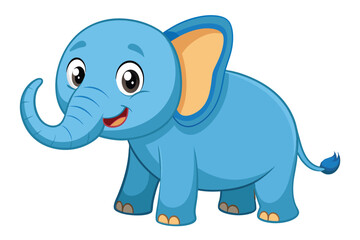 Fototapeta premium A cheerful cartoon elephant stands with a friendly smile, showcasing its vibrant blue color and large ears, creating a joyful atmosphere