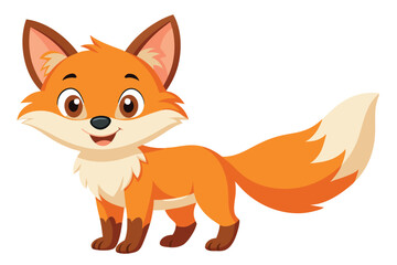 A joyful cartoon fox stands with a big smile, showcasing its vibrant orange fur and playful demeanor, perfect for children’s illustrations or animations