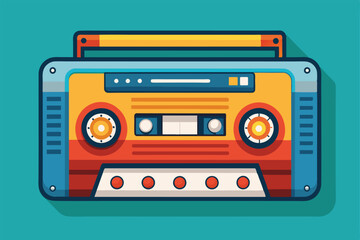 Fototapeta premium A vibrant cassette player design showcases customizable features, combining retro aesthetics with modern illustration techniques and lively colors