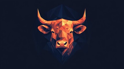 Low poly bull head with dark background.