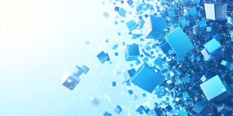 Blue background with blue cubes flying in the air