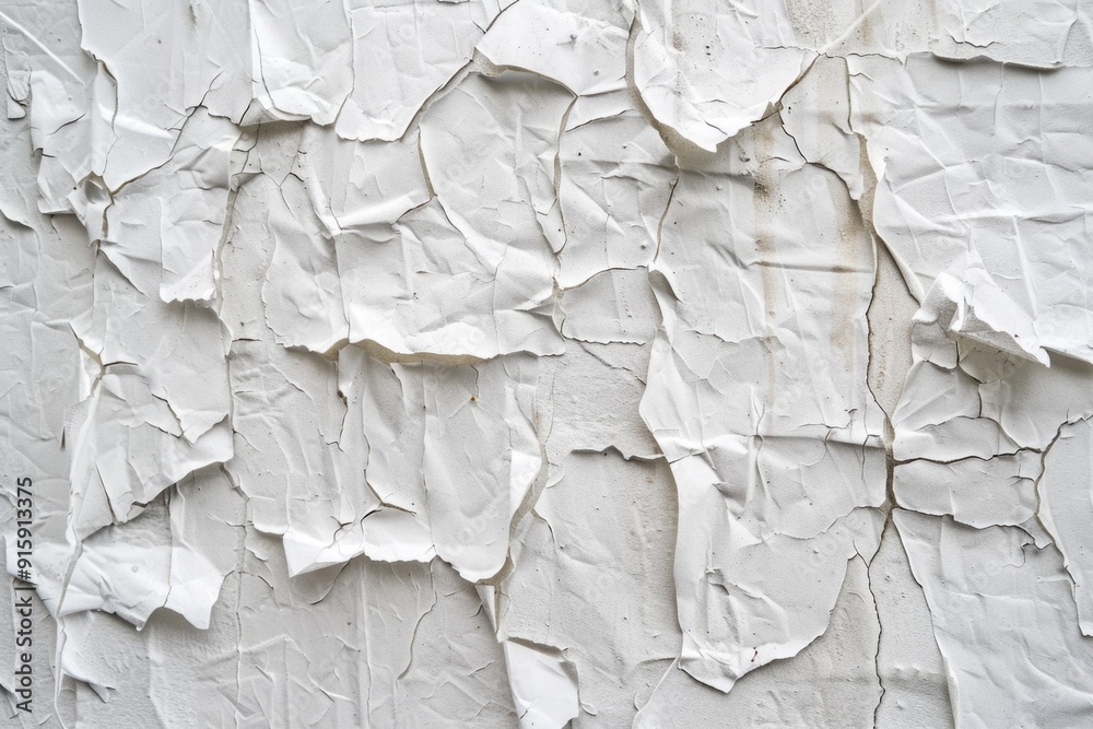 Poster a close-up of a worn-out white wall with peeling paint, perfect for representing decay or neglect in