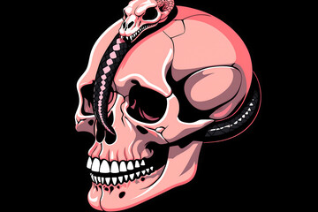 Pink skull with a spine and snake
