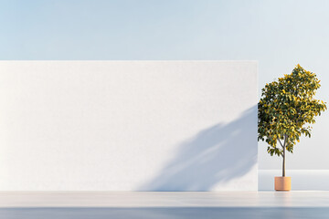 Minimalist Photo Of Tree Next To White Wall Under Blue Sky