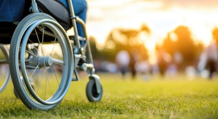 Fototapeta premium Inclusive Community Event at Sunset with Wheelchair Accessibility in a Park Setting