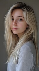 Naklejka premium College blonde girl with long hair posing in a casual setting