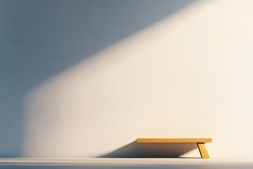 Minimalist Wooden Bench Against Sunlit Wall