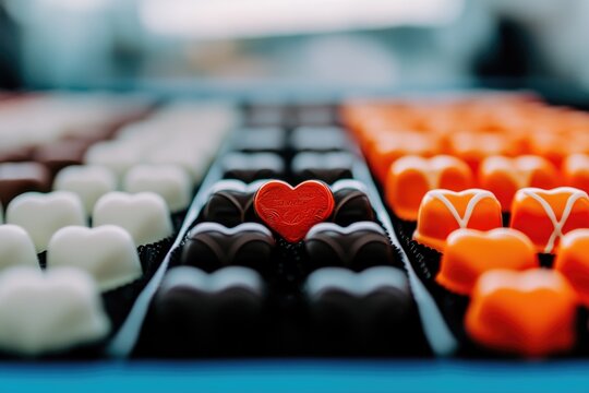 National Chocolate Day: Heart-Shaped Chocolates Display for Holiday Celebrations and Confectionery Gifts. - Powered by Adobe