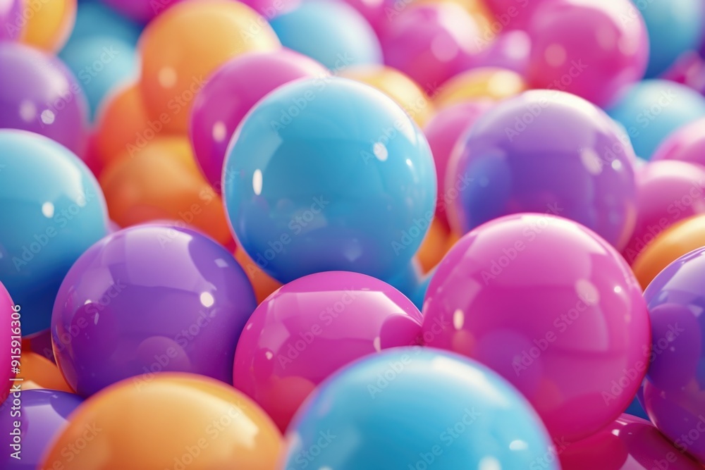 Poster a collection of vibrant balloons floating on the surface of a pool