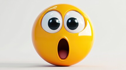 Fototapeta premium A vibrant 3D rendering of a cheerful emoticon with a glossy yellow face, big eyes, and a surprised expression.