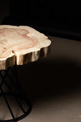 Table made of wooden slab with live edge. Luxury quality wood processing. Exclusive coffee table...